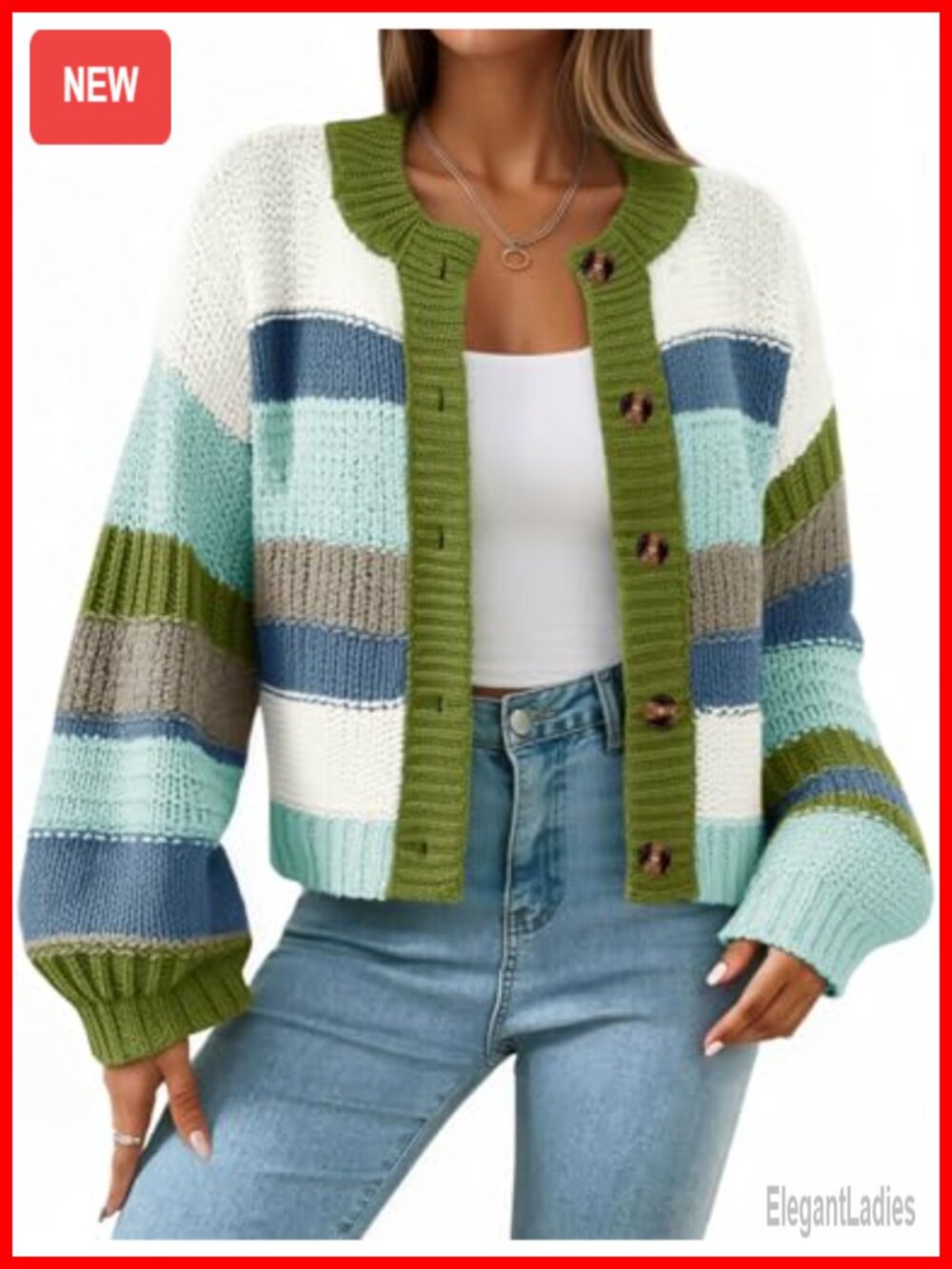 Saodimallsu Womens Striped Chunky Cardigan Sweater Fall Button Down Knit